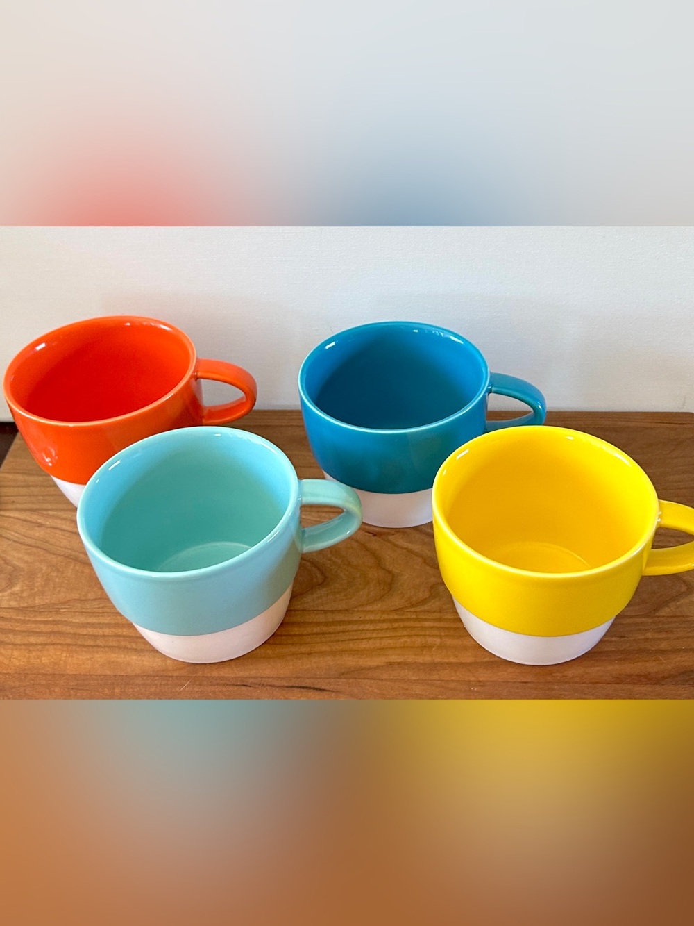 Sweese Colorful Coffee Latte Porcelain Mugs 10oz White/Multi Stackable SET OF 4